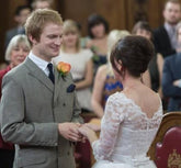 One Shoulder Long Sleeved Lace Tea Length 50s style Wedding Dress,GDC1518-Dolly Gown